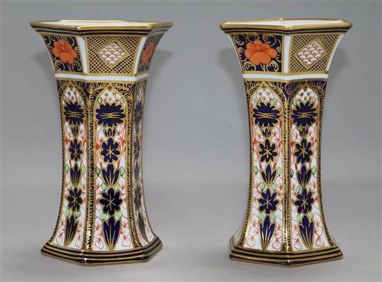 A pair of Royal Crown Derby vases height 16cm